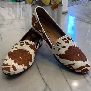 Vionic Cowhide Pattern Loafers in Brown and White